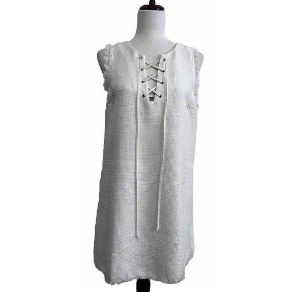 JOA LA Ivory Shift Dress Womens Size Medium Lace Up Neckline Sleeveless - Picture 1 of 7